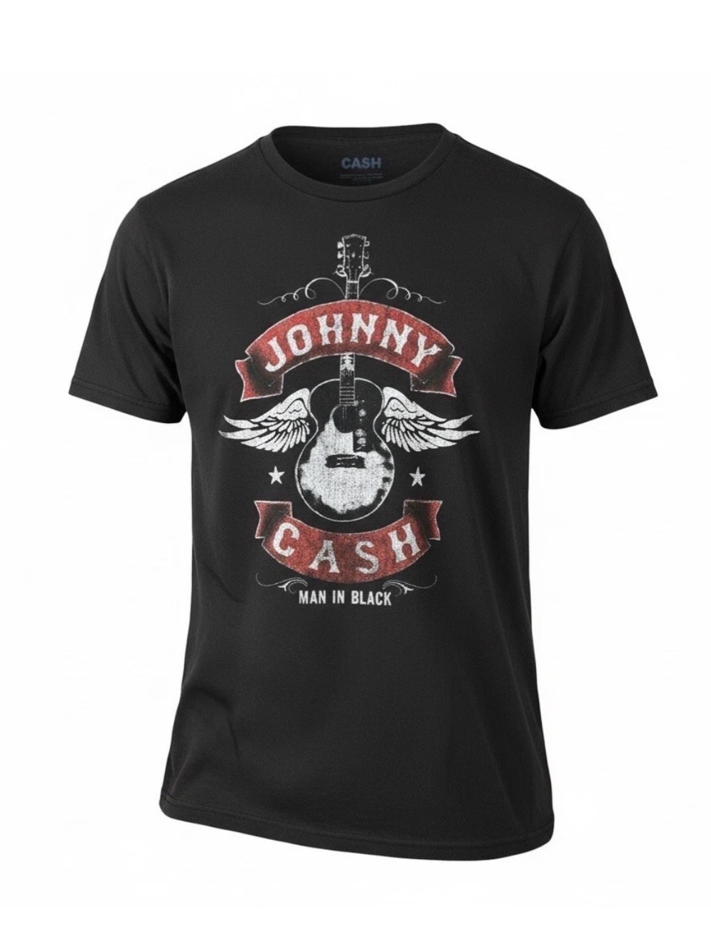 Black Graphic Tee with Red & White Johnny Cash Design